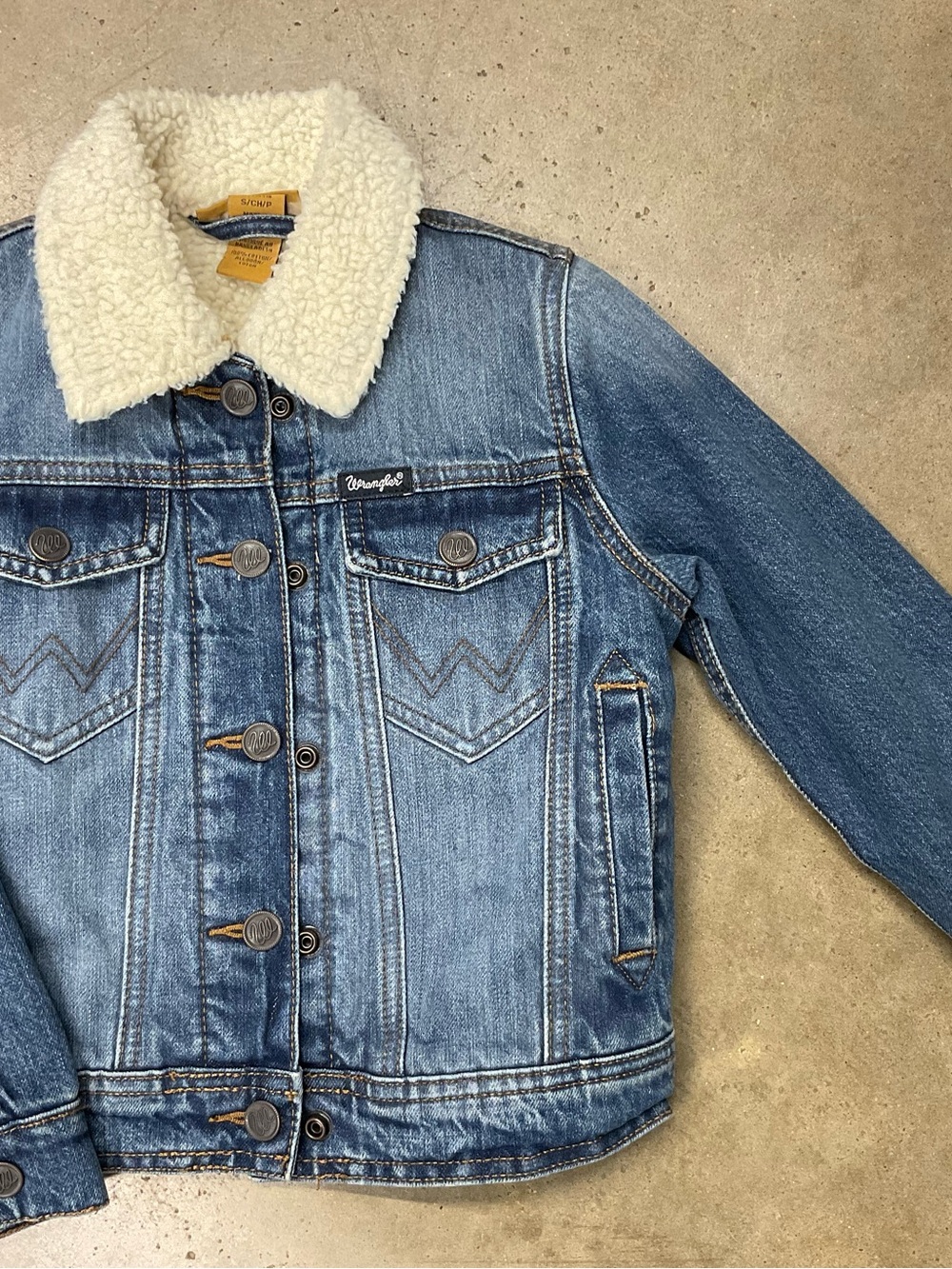 Wrangler Kids Blue Denim Jacket with Cream Sherpa Collar